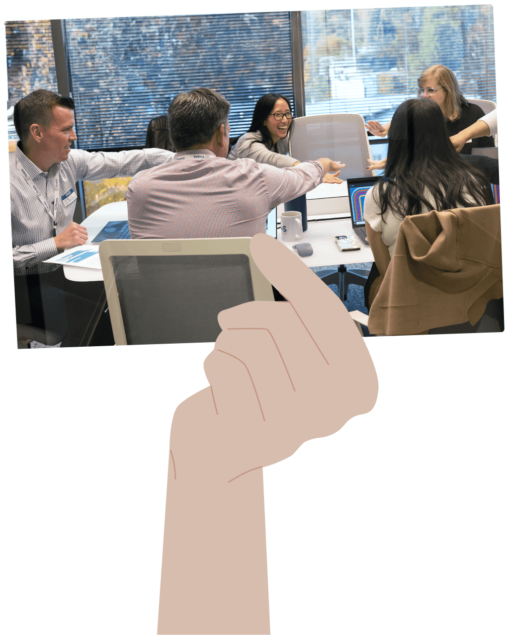 Employees All Hands-in Meeting With Hand Holding Image Graphic